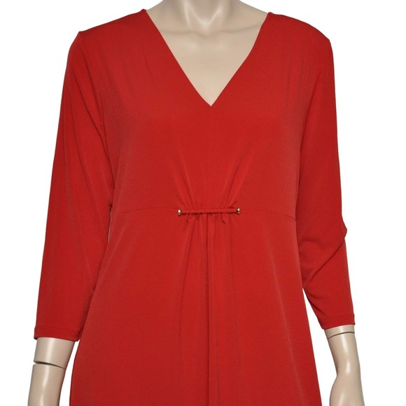Michael Kors Matte Jersey V-Neck 3/4 Sleeve Shift Dress Red 8/10/14 $130 - Picture 2 of 5